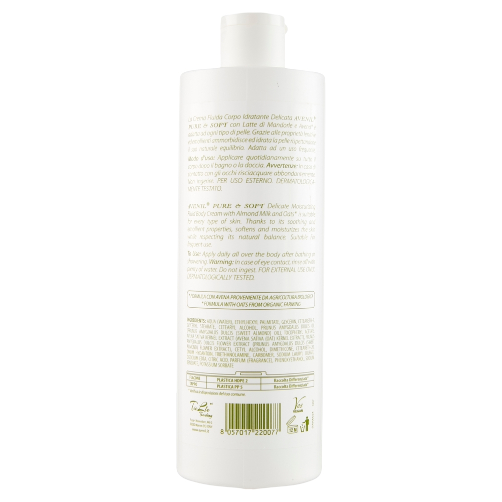 Avenil pure & soft Crema Fluida Corpo Idratante latte di mandorle 400 ml